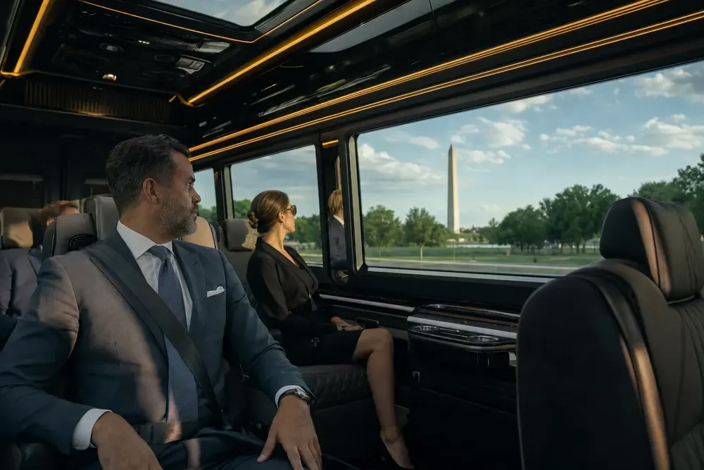 Passengers viewing the Washington Monument from an Executive Sprinter