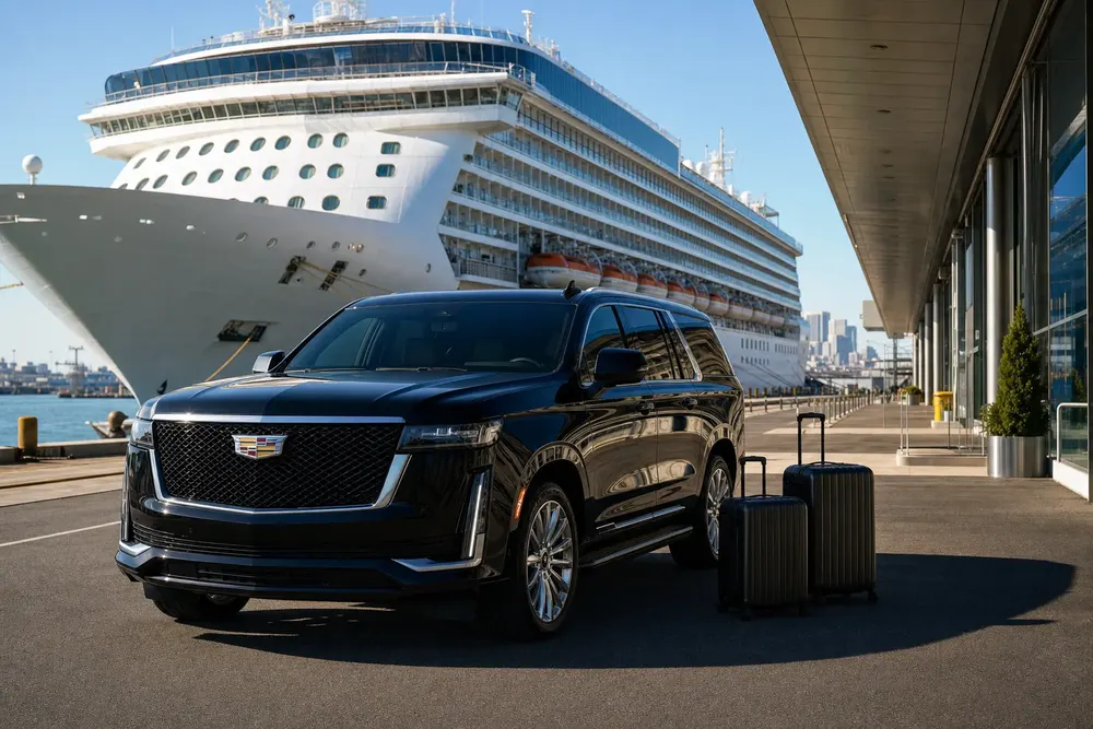 Black luxury SUV at the Port of Baltimore cruise terminal