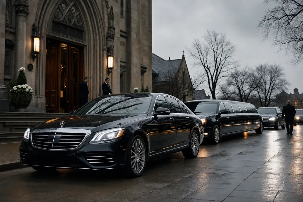 Black luxury limousine staged for a Washington DC funeral procession