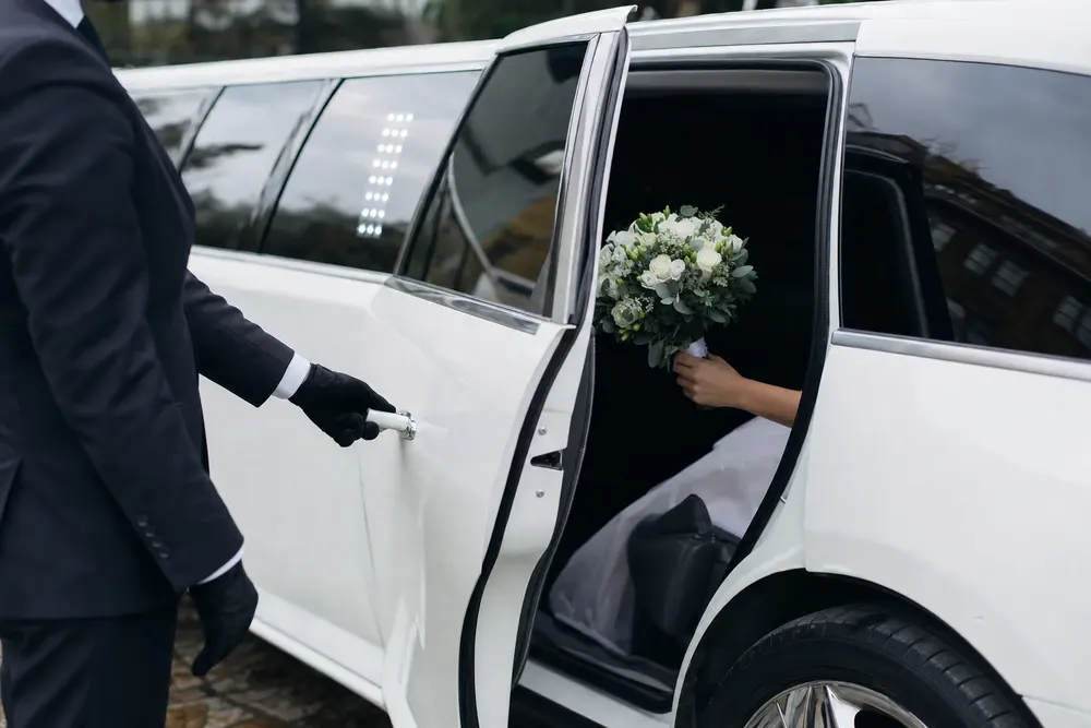 Wedding fleet — white stretch limousine — Skyhawk Limousine